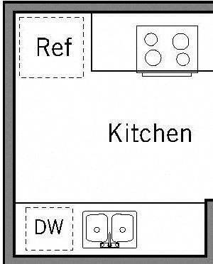 1C - 1 Bedroom 1 Bath Floor Plan Layout - 670 Square Feet